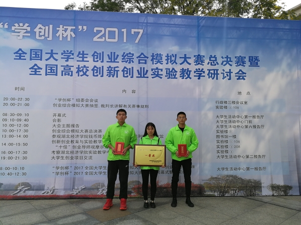 伟德官网获“学创杯”2017全国大学生创业综合模拟大赛全国总决赛一等奖
